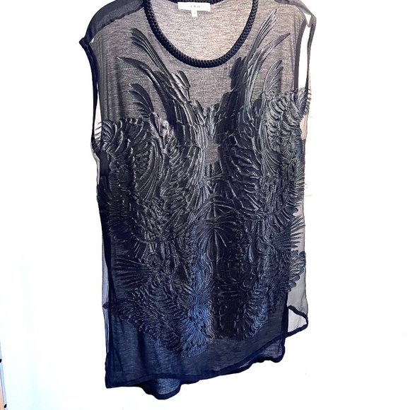IRO Paris Silk Blend Black Sleeveless  Burn Out Wing Patterned Top Sz 38 Medium - Picture 1 of 6